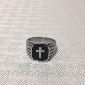 Avon Stainless Steel Enamel Cross Signet Ring